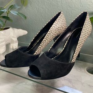 Tahari Black and White Peep Toe Heels